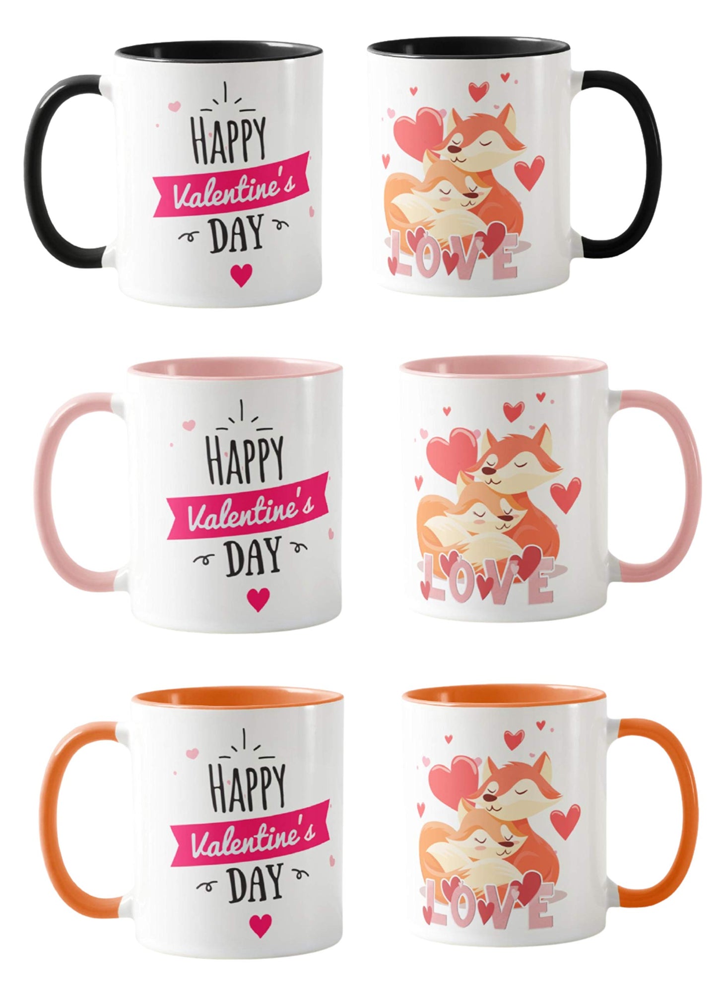 Valentines Day Gift Coloured Mug Cup11oz Ceramic Novelty Gift Couple, Foxes, VD14