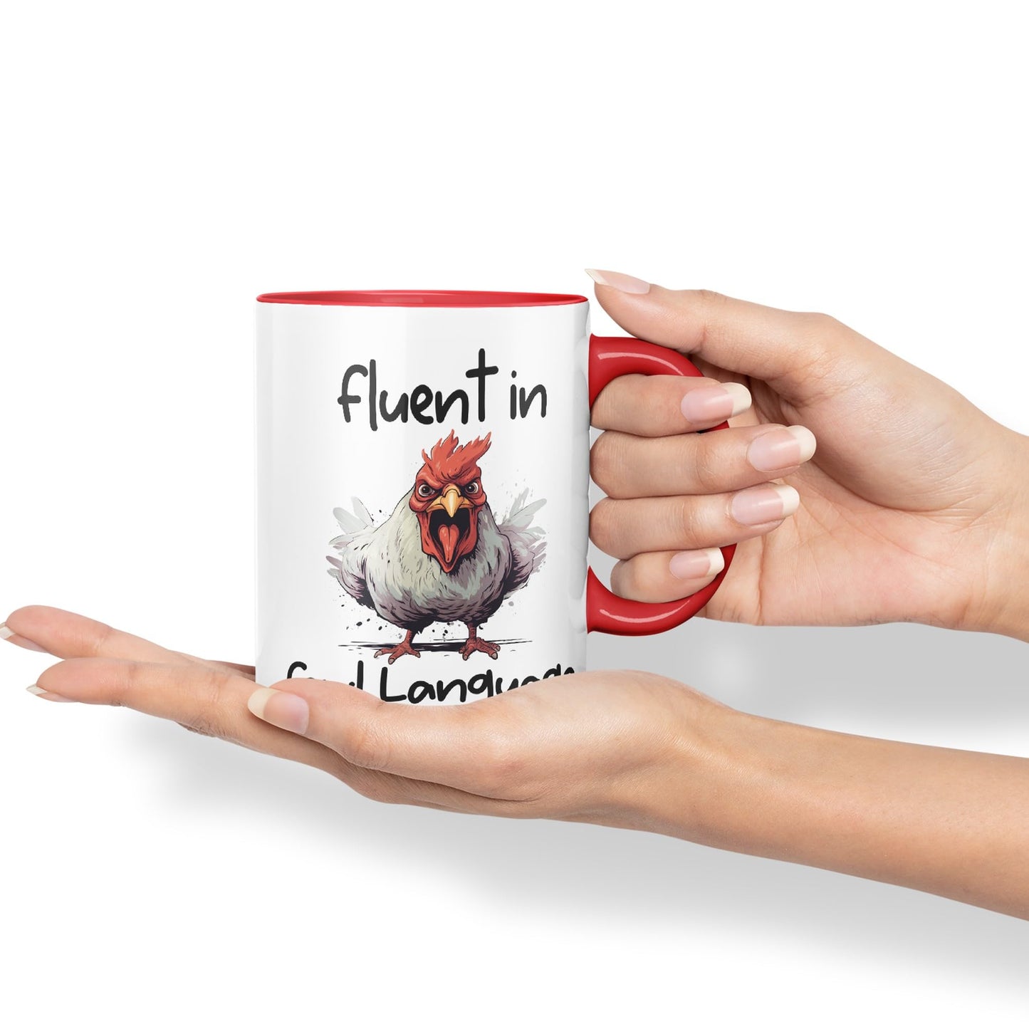 Fluent in Fowl Language Rooster cockerel Joke sarkasm Sarcastic Ceramic Coloured Mug Cup for Tea Coffee Hot Brew 330ml 11Oz Gift