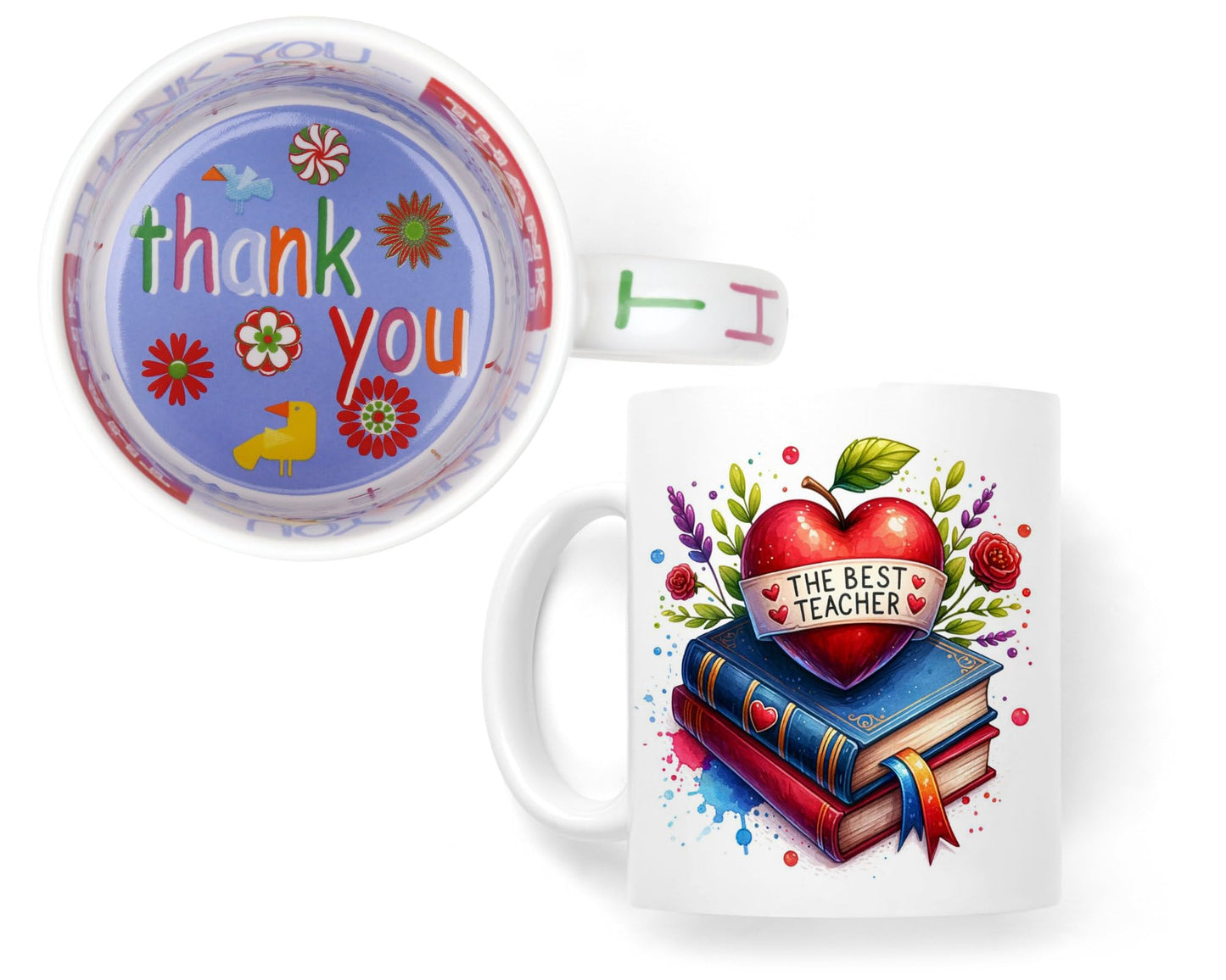 Vixar Best Teacher Mug Thank You, End of School Gift Ceramic Coloured Mug Cup for Tea Coffee Hot Brew 330ml 11Oz Gift BT4