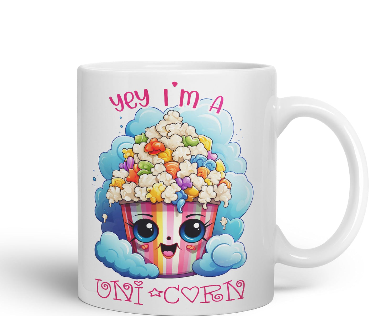 Yey I'm a Unicorn Popcorn Joke sarkasm Sarcastic Ceramic Coloured Mug Cup for Tea Coffee Hot Brew 330ml 11Oz Gift