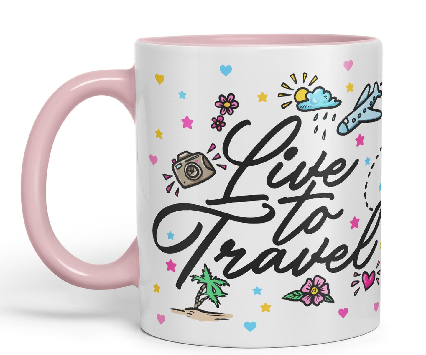 Vixar I Love Travel Live to Travel Coloured Ceramic Mug Cup Gift 330ml 11oz Work Office Tea Coffee Gift Traveler