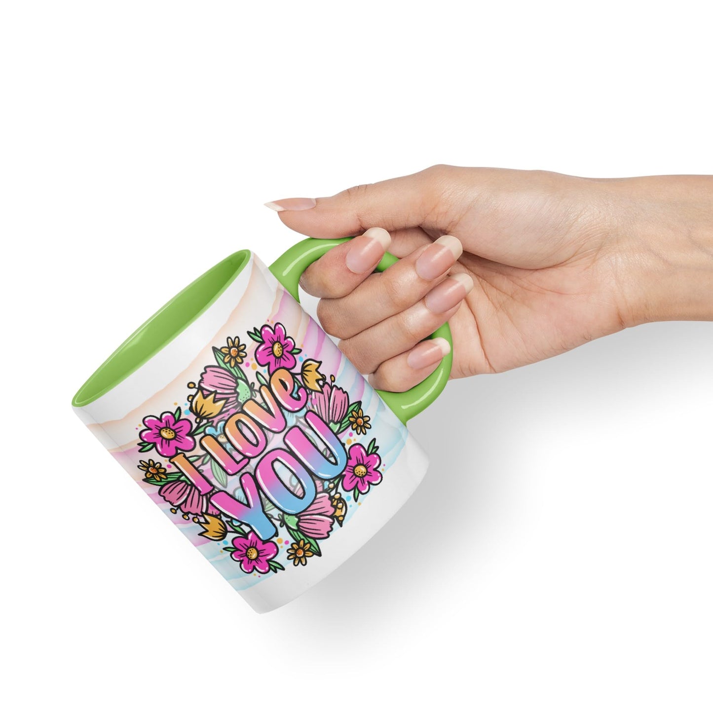 Vixar I Love You Flowers Coloured Ceramic Mug Cup Gift 330ml 11oz Work Office Tea Coffee Valentines