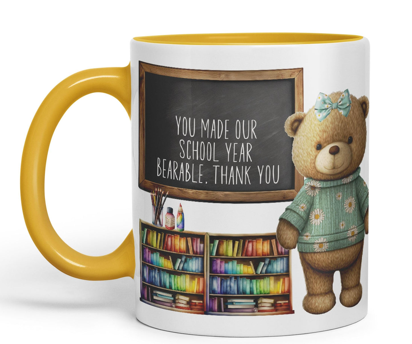 Vixar Teddy Bear Mrs Teacher Gift Women Ceramic Mug Coloured Mug Cup Gift end of School Tea Coffee