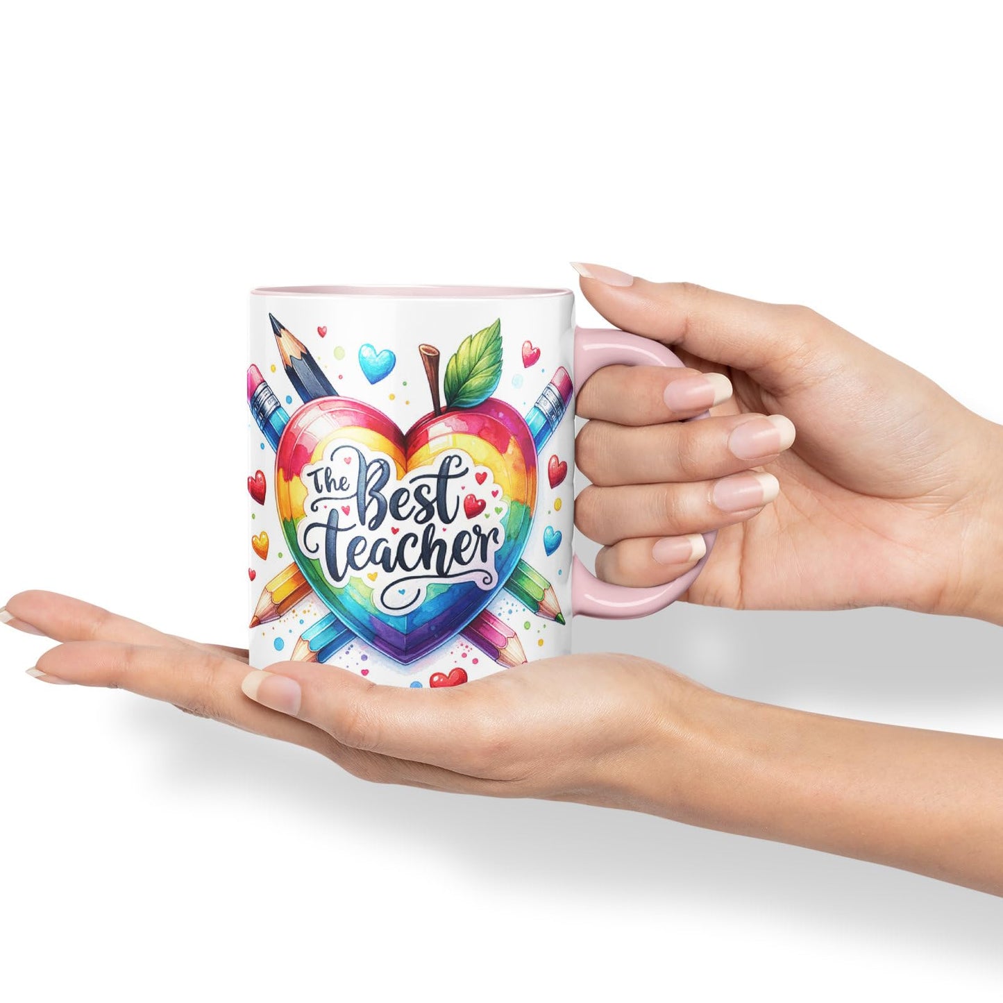 Vixar Best Teacher Mug Thank You, End of School Gift Ceramic Coloured Mug Cup for Tea Coffee Hot Brew 330ml 11Oz Gift BT2