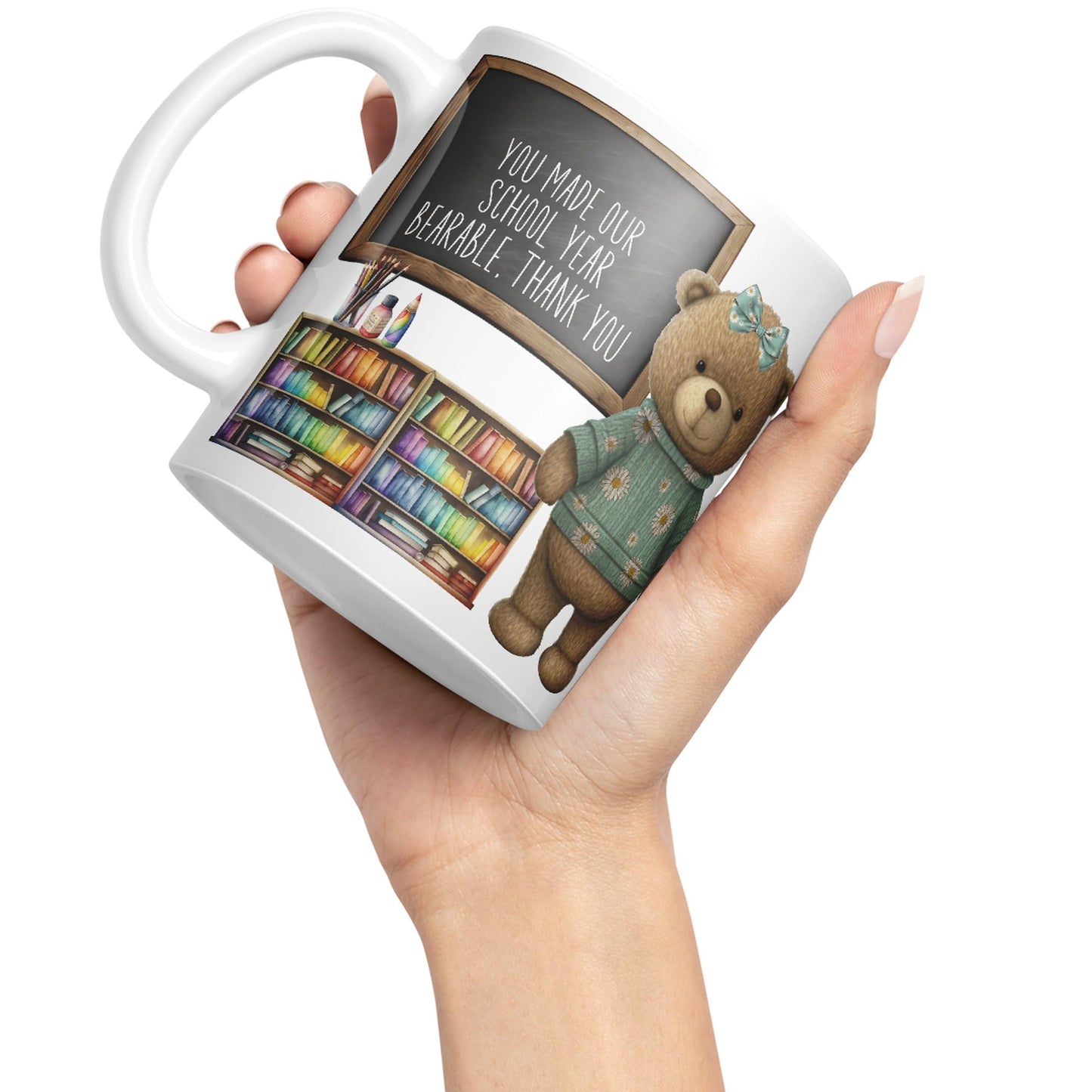 Vixar Teddy Bear Mrs Teacher Gift Women Ceramic Mug Coloured Mug Cup Gift end of School Tea Coffee