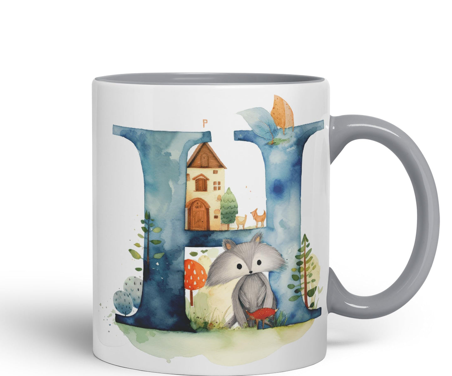 Letter H mug, Animals Alphabet Letter H Monogram animal for kids Ceramic Coloured Mug Cup for Tea Coffee Hot brew 330ml 11Oz Gift