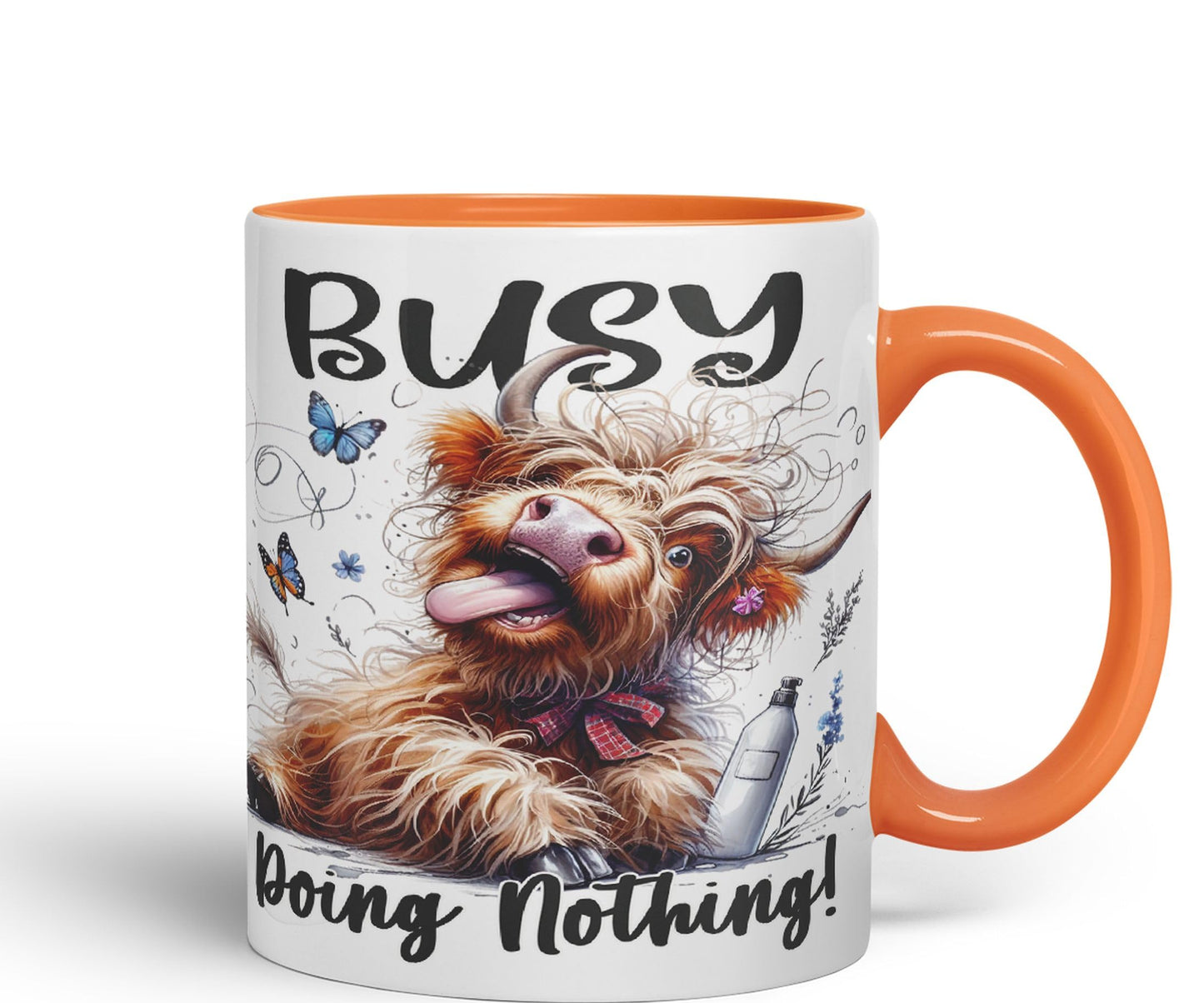 Busy Doing Nothing Scottish Highland Cow Joke sarkasm Sarcastic Ceramic Coloured Mug Cup for Tea Coffee Hot Brew 330ml 11Oz Gift
