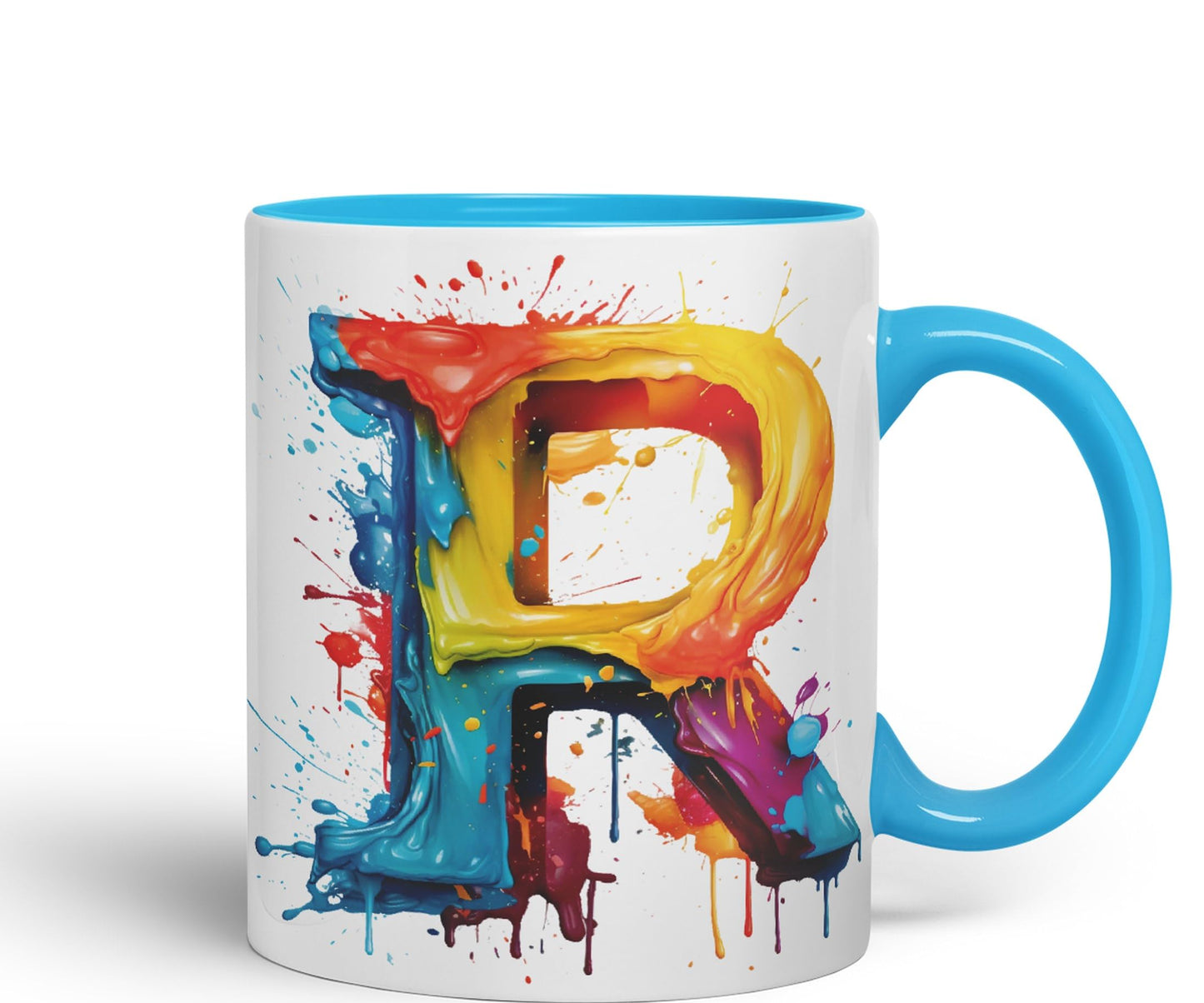 Letter R mug, Alphabet Letter R Monogram watercolour Ceramic Coloured Mug Cup for Tea Coffee Hot brew 330ml 11Oz Gift