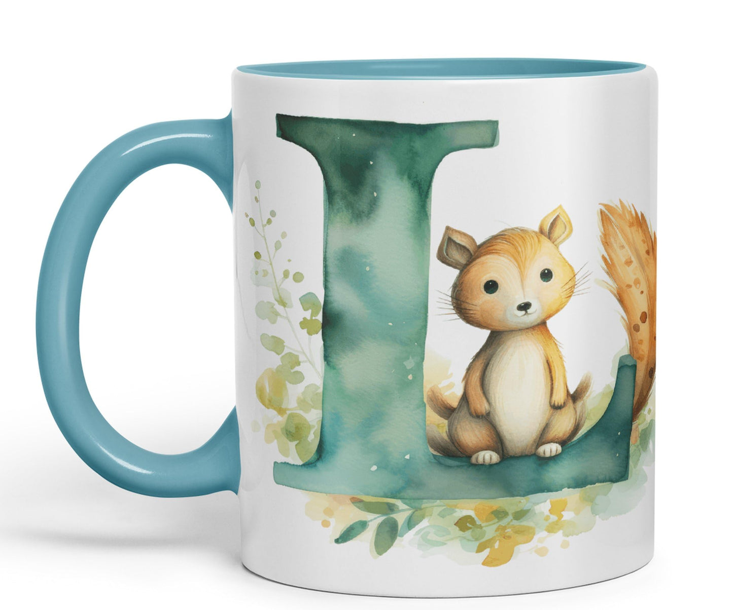 Letter L mug, Animals Alphabet Letter L Monogram animal for kids Ceramic Coloured Mug Cup for Tea Coffee Hot brew 330ml 11Oz Gift