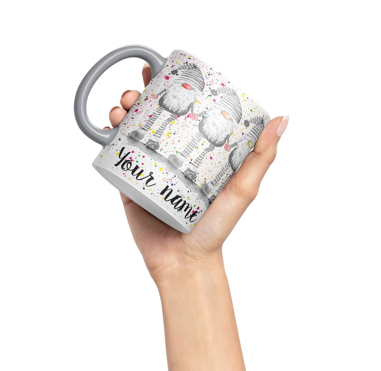 Vixar Personalised with Your Text Gonk Grey Rainbow noses Watercolour Art Coloured Ceramic Mug Cup Gift 330ml 11oz Custom Work Office Tea Coffee