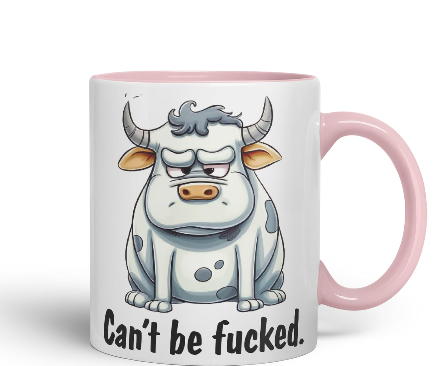 Can't be Fucked Cow Sarcastic Joke Ceramic Coloured Mug Cup for Tea Coffee Hot Brew 330ml 11Oz
