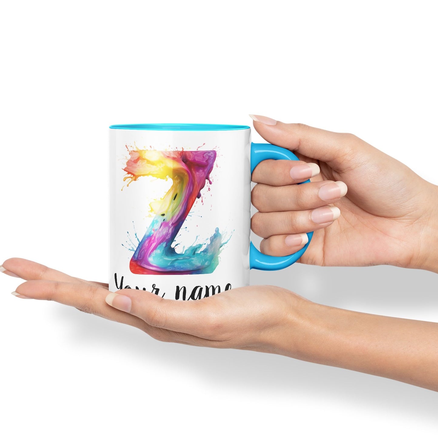 Personalised Letter Z mug, Alphabet cusomized custom Letter Z Monogram watercolour Ceramic Coloured Mug Cup for Tea Coffee Hot brew 330ml 11Oz Gift