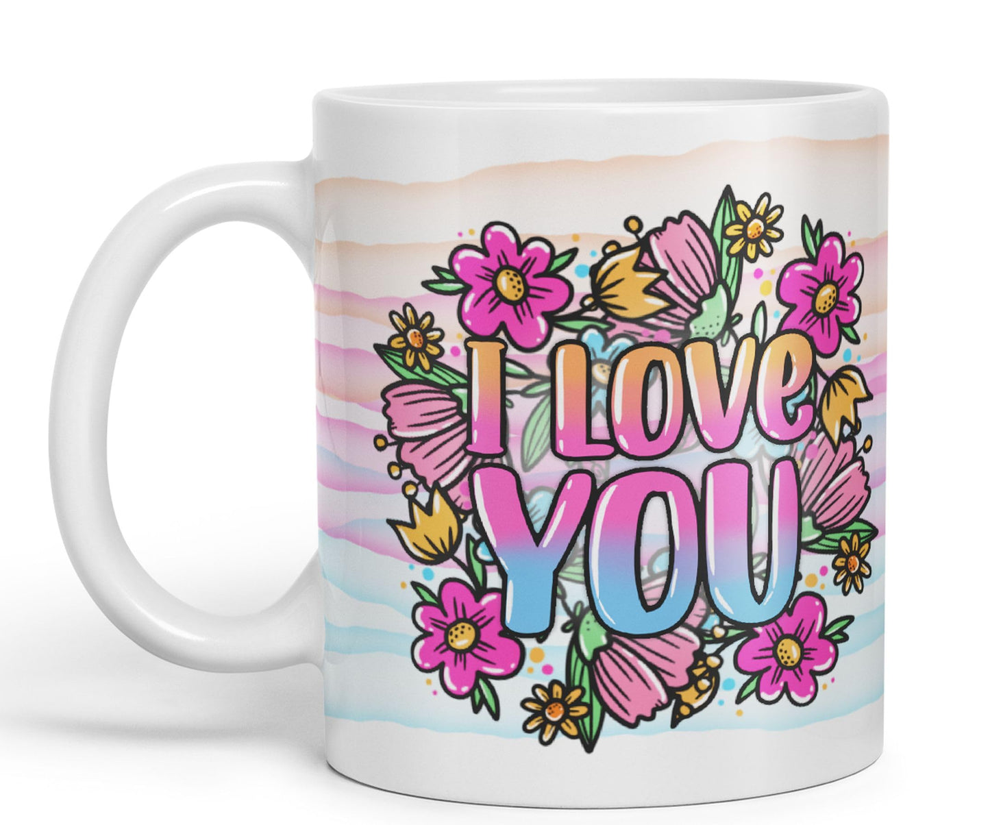 Vixar I Love You Flowers Coloured Ceramic Mug Cup Gift 330ml 11oz Work Office Tea Coffee Valentines