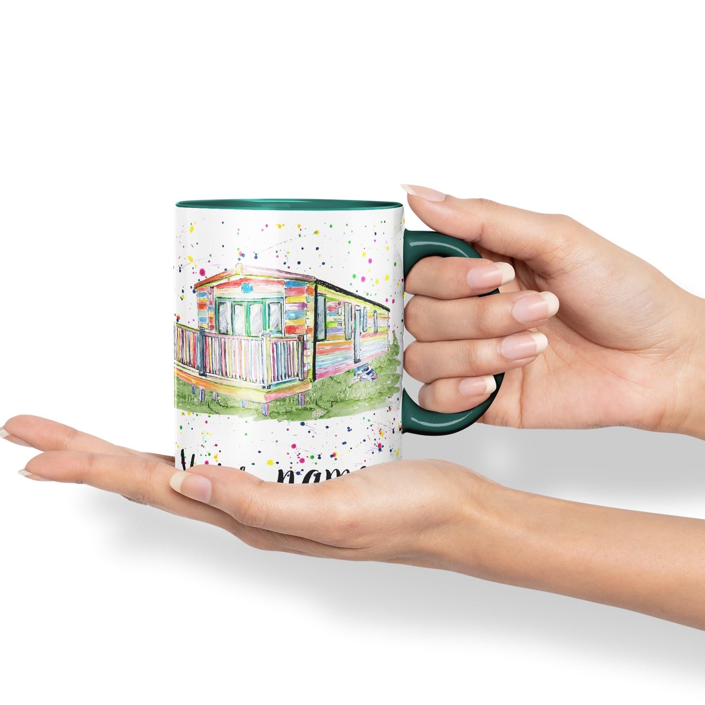 Vixar Personalised with Your Text Watercolour Caravan Static Holiday Homert Coloured Ceramic Mug Cup Gift 330ml 11oz Custom Work Office Tea Coffee
