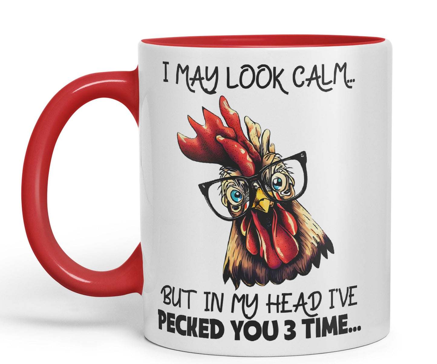 Vixar I May Look Calm.. Chickens Sarcastic Joke Ceramic Coloured Mug Cup for Tea Coffee Hot Brew 330ml 11oz