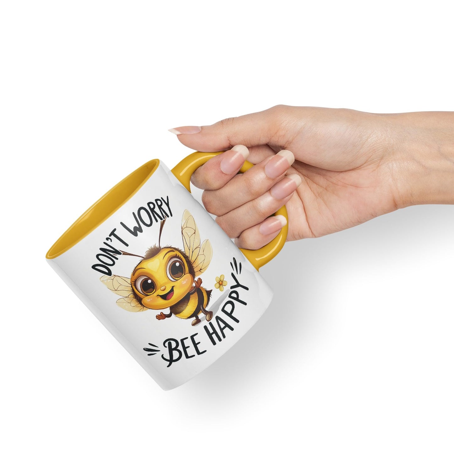 Don’t Worry Bee Happy Bees Joke sarkasm Sarcastic Ceramic Coloured Mug Cup for Tea Coffee Hot Brew 330ml 11Oz Gift