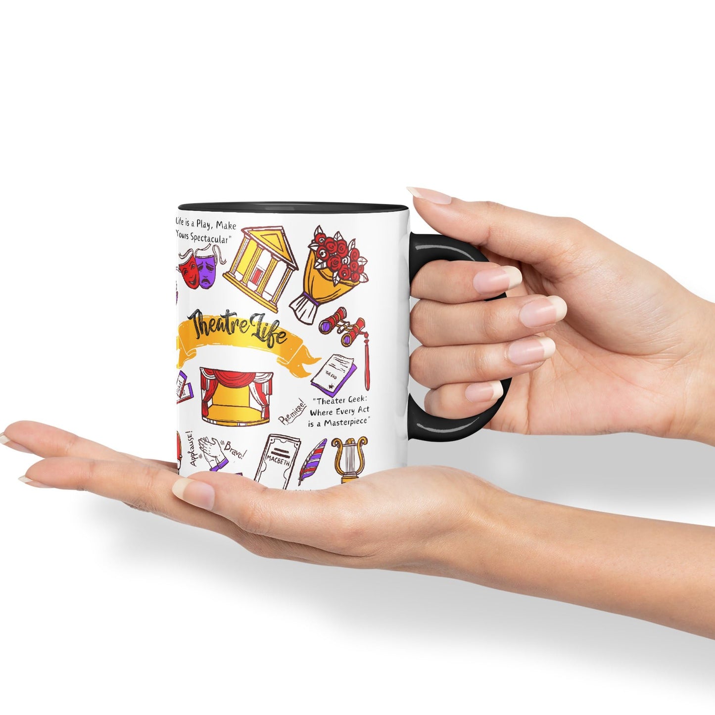 Thetre Life Theater Drama Llama Brodway Stage Joke sarkasm Sarcastic Ceramic Coloured Mug Cup for Tea Coffee Hot Brew 330ml 11Oz Gift