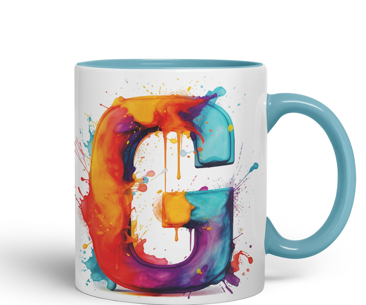 Letter G mug, Alphabet Letter G Monogram watercolour Ceramic Coloured Mug Cup for Tea Coffee Hot brew 330ml 11Oz Gift