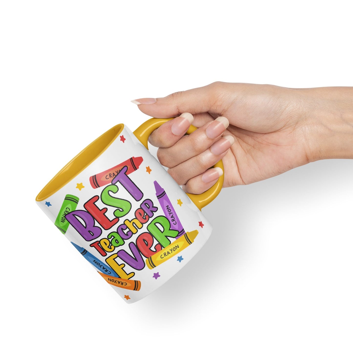Vixar Best Teacher Ever Crayons, Ceramic 330 ml 11oz Coloured Mug Cup, Teacher Gift from Kids, School Gift, end of Year for Coffee Tea (T5)