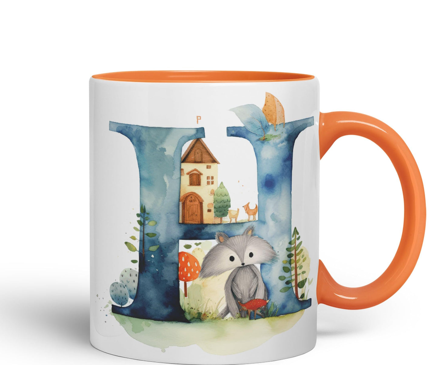 Letter H mug, Animals Alphabet Letter H Monogram animal for kids Ceramic Coloured Mug Cup for Tea Coffee Hot brew 330ml 11Oz Gift