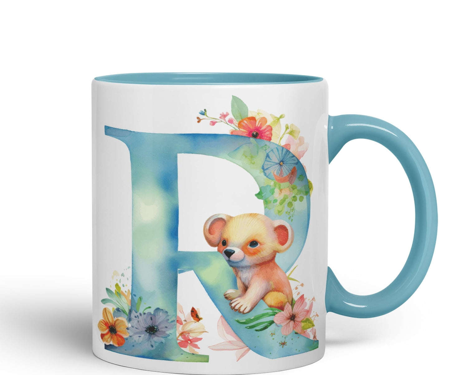 Letter R mug, Animals Alphabet Letter R Monogram animal for kids Ceramic Coloured Mug Cup for Tea Coffee Hot brew 330ml 11Oz Gift