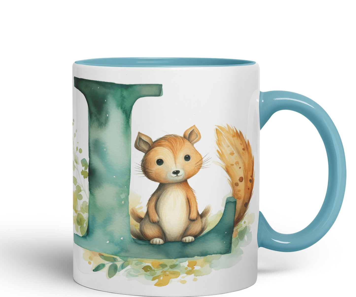 Letter L mug, Animals Alphabet Letter L Monogram animal for kids Ceramic Coloured Mug Cup for Tea Coffee Hot brew 330ml 11Oz Gift