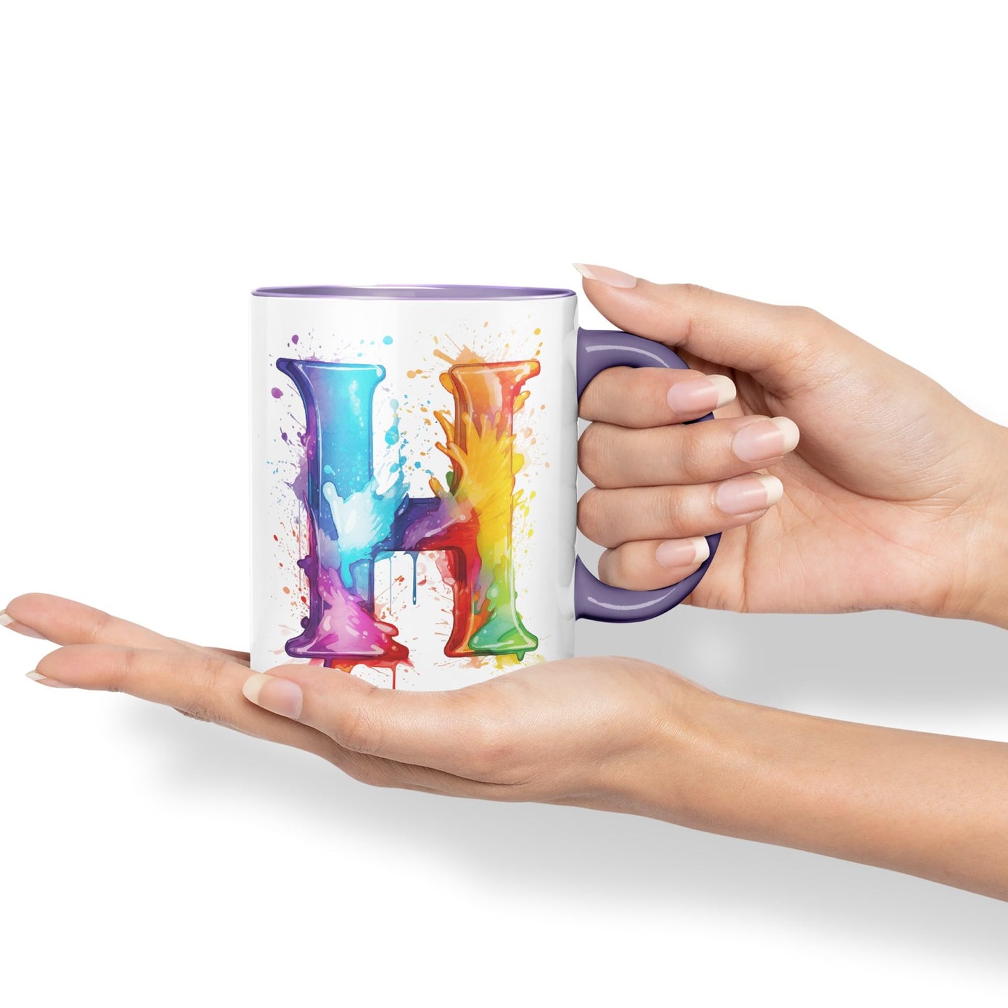 Letter H mug, Alphabet Letter H Monogram watercolour Ceramic Coloured Mug Cup for Tea Coffee Hot brew 330ml 11Oz Gift