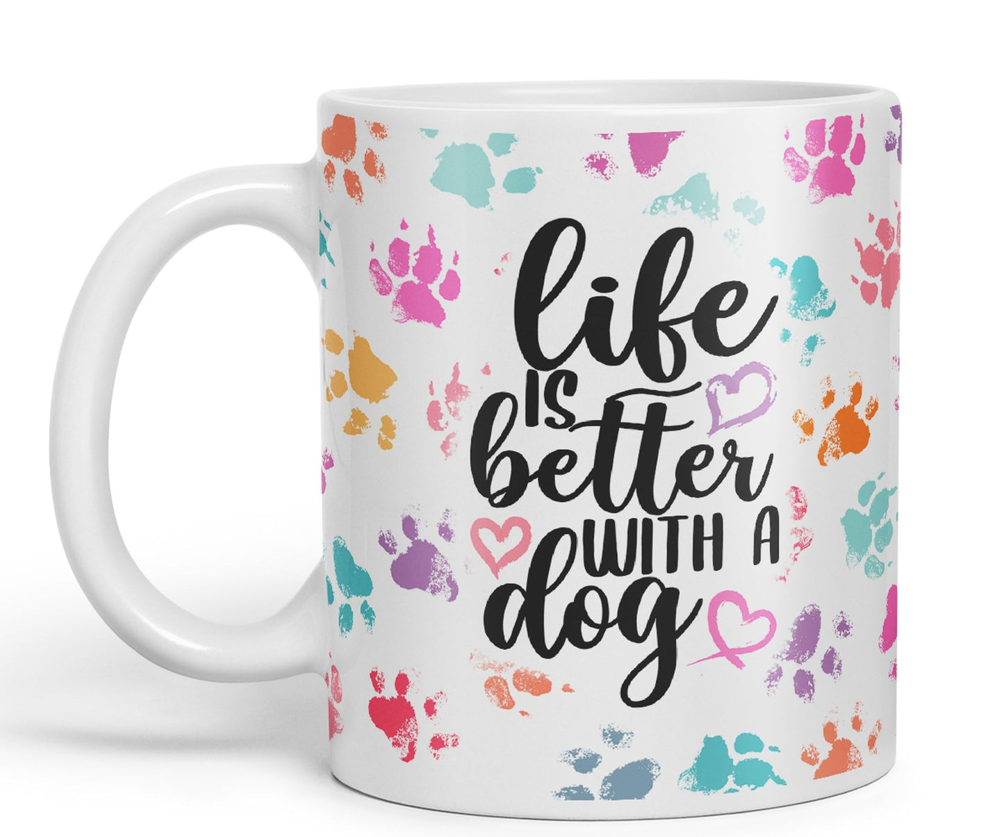 Vixar Life is Better with a Dog Coloured Ceramic Mug Cup Gift 330ml 11oz Work Office Tea Coffee