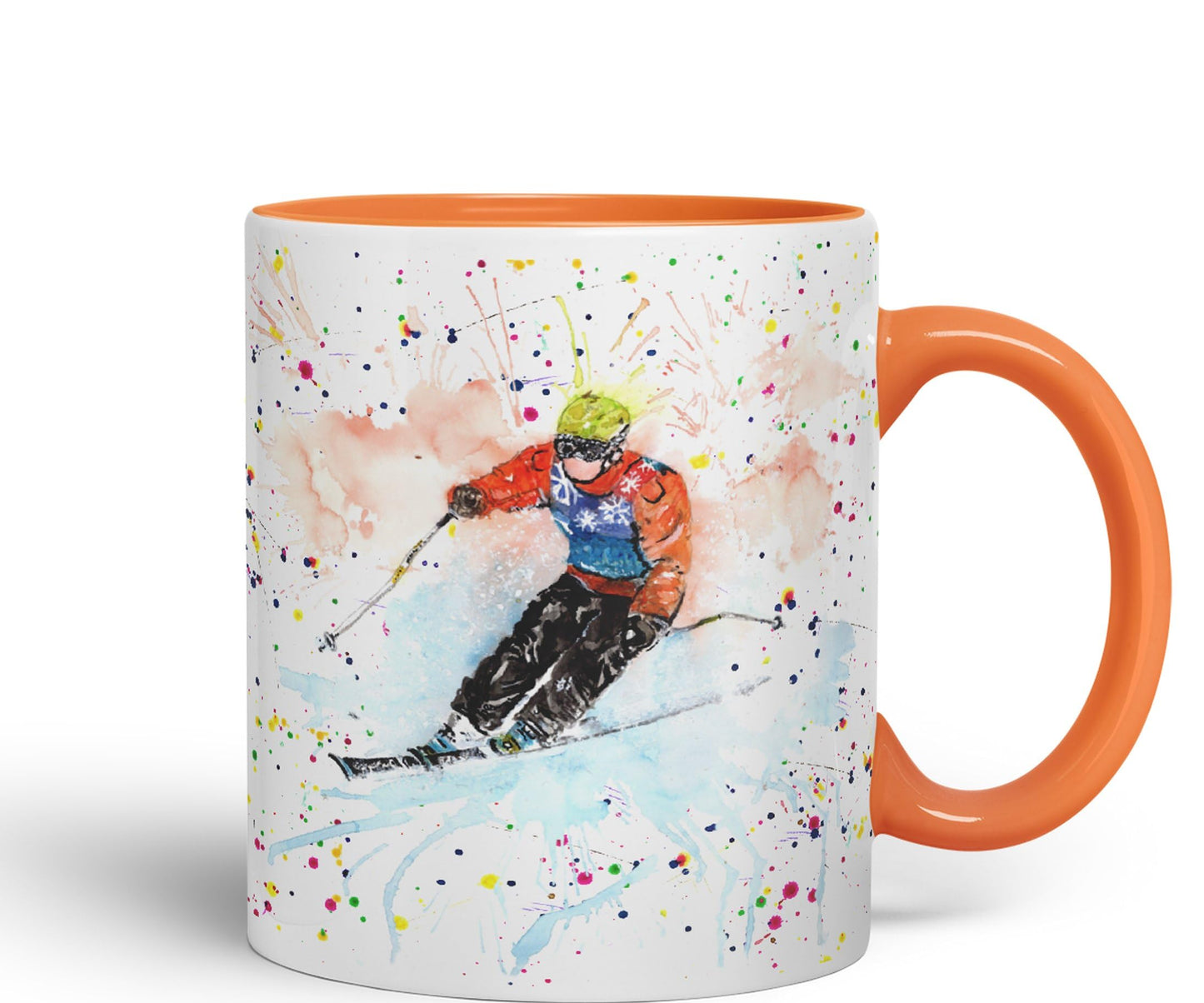 Skiing Ski winter sport watercolour Ceramic Coloured Mug Cup for Tea Coffee Hot brew 330ml 11Oz Gift
