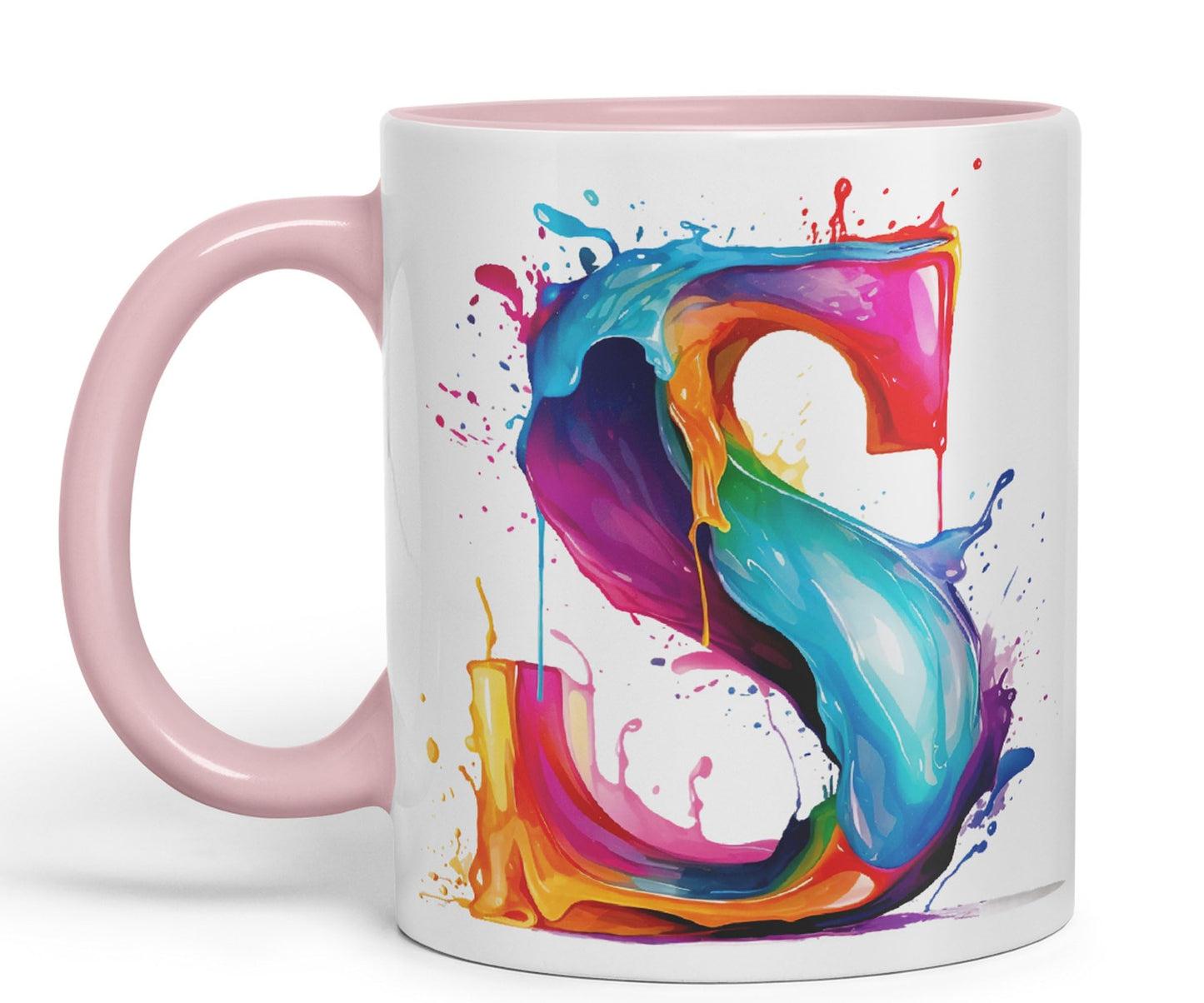 Letter S mug, Alphabet Letter S Monogram watercolour Ceramic Coloured Mug Cup for Tea Coffee Hot brew 330ml 11Oz Gift