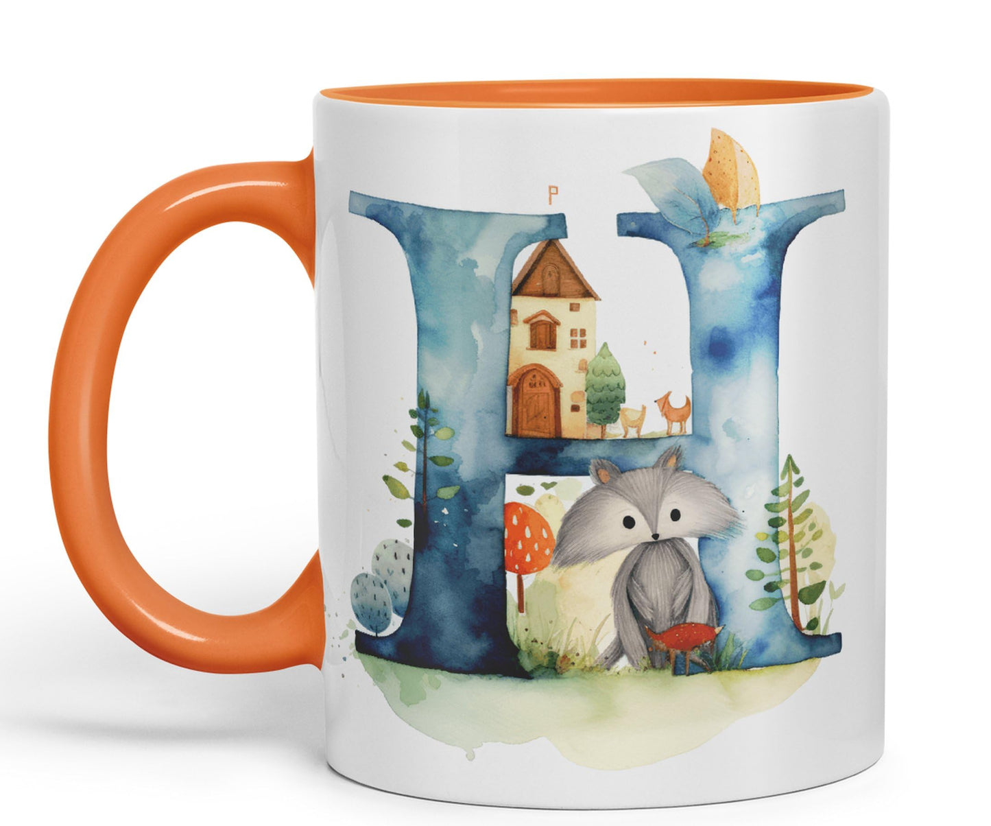 Letter H mug, Animals Alphabet Letter H Monogram animal for kids Ceramic Coloured Mug Cup for Tea Coffee Hot brew 330ml 11Oz Gift