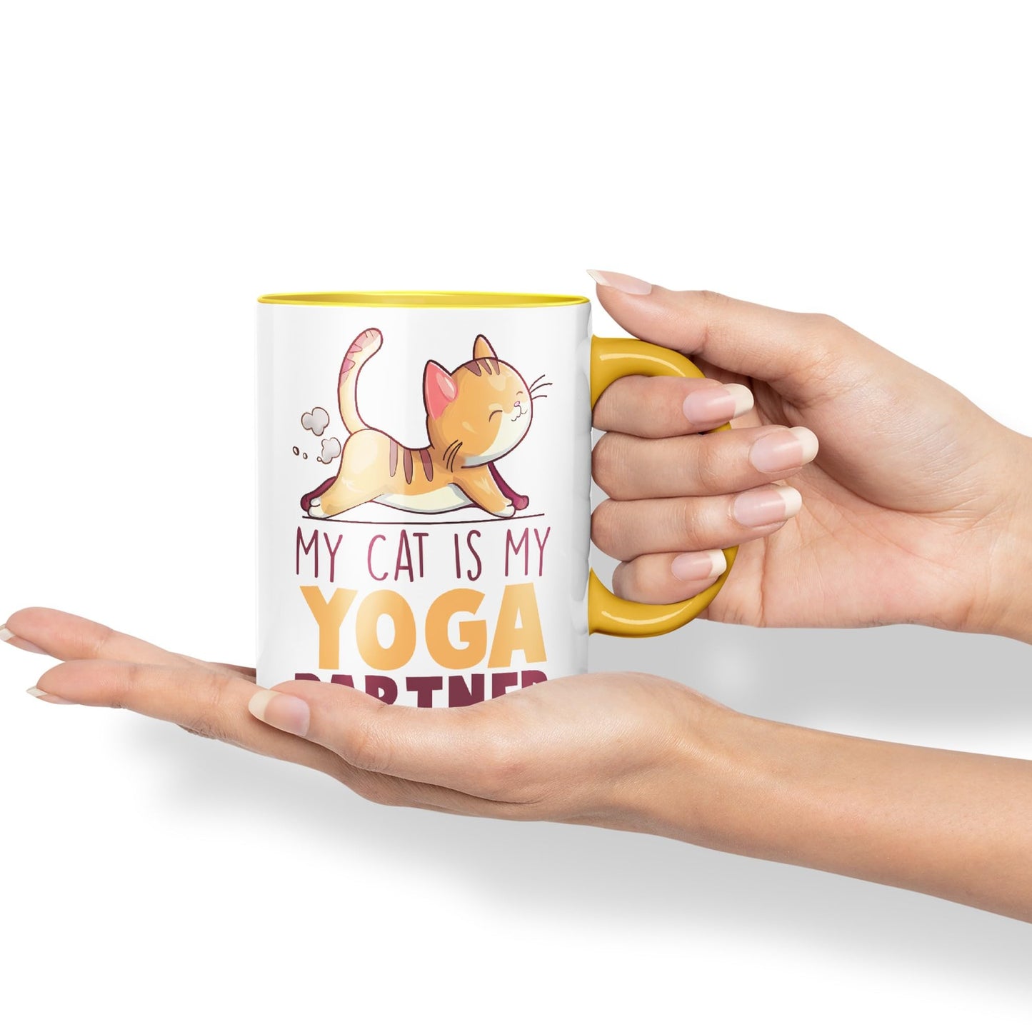 My cat is My Yoga Partner, cat Sarcastic Joke Ceramic Coloured Mug Cup for Tea Coffee Hot Brew 330ml 11Oz
