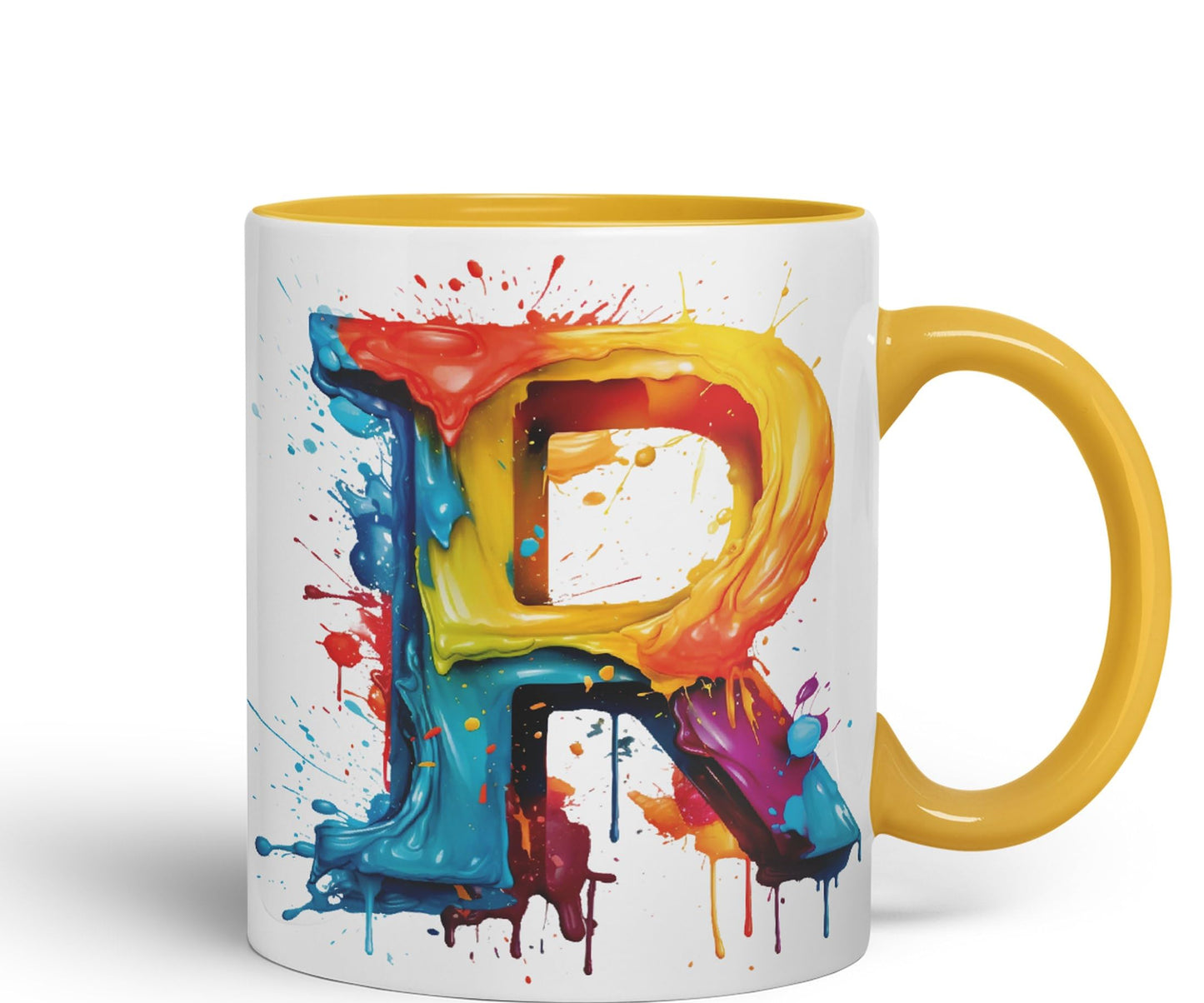 Letter R mug, Alphabet Letter R Monogram watercolour Ceramic Coloured Mug Cup for Tea Coffee Hot brew 330ml 11Oz Gift