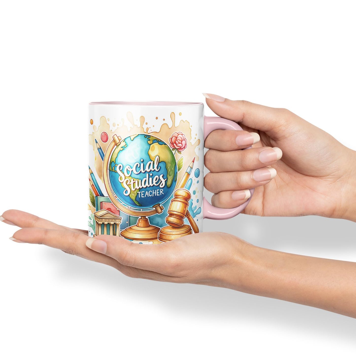 Vixar Social Studies Teacher Mug Thank You, End of School Gift Ceramic Coloured Mug Cup for Tea Coffee Hot Brew 330ml 11Oz Gift