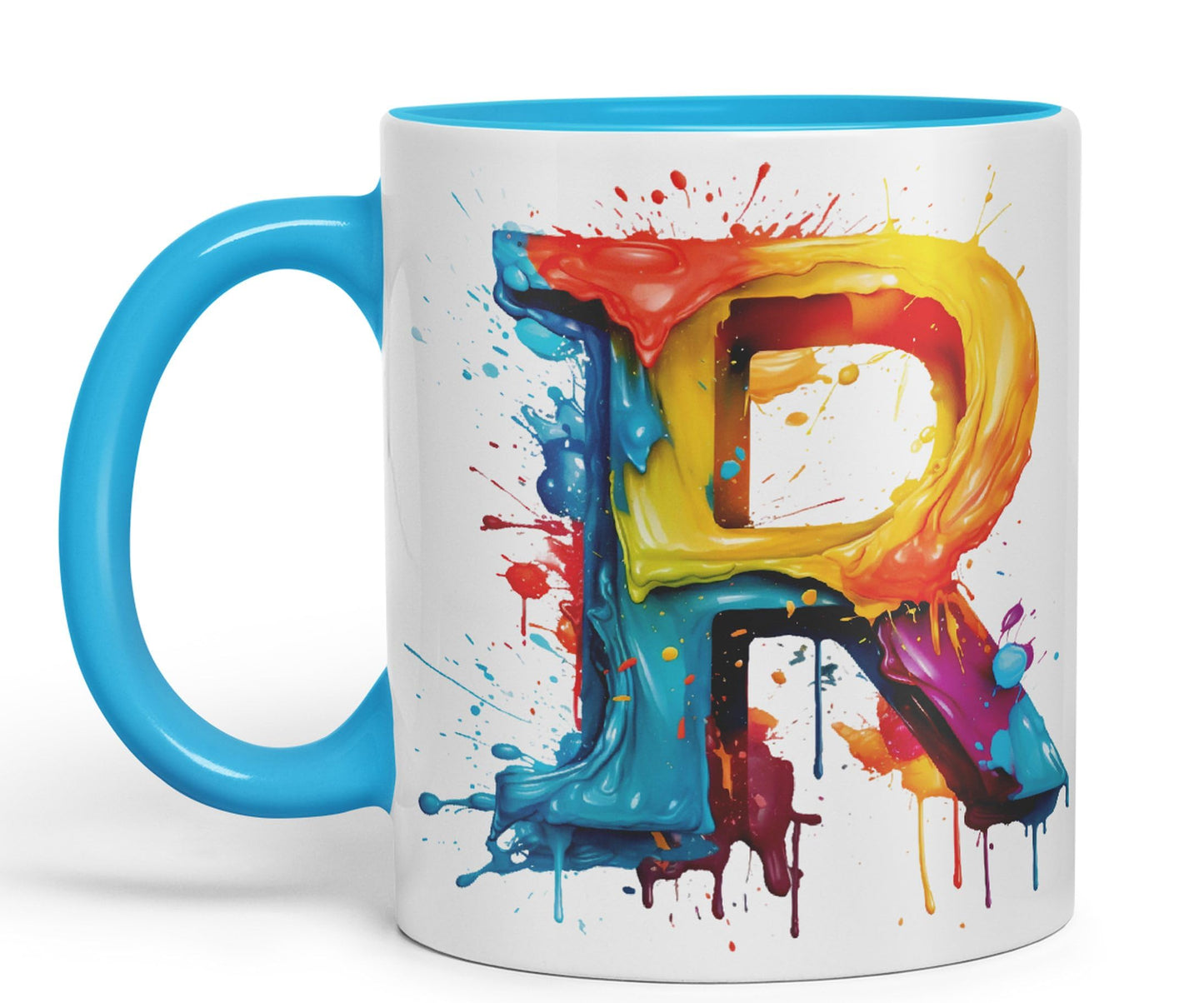 Letter R mug, Alphabet Letter R Monogram watercolour Ceramic Coloured Mug Cup for Tea Coffee Hot brew 330ml 11Oz Gift