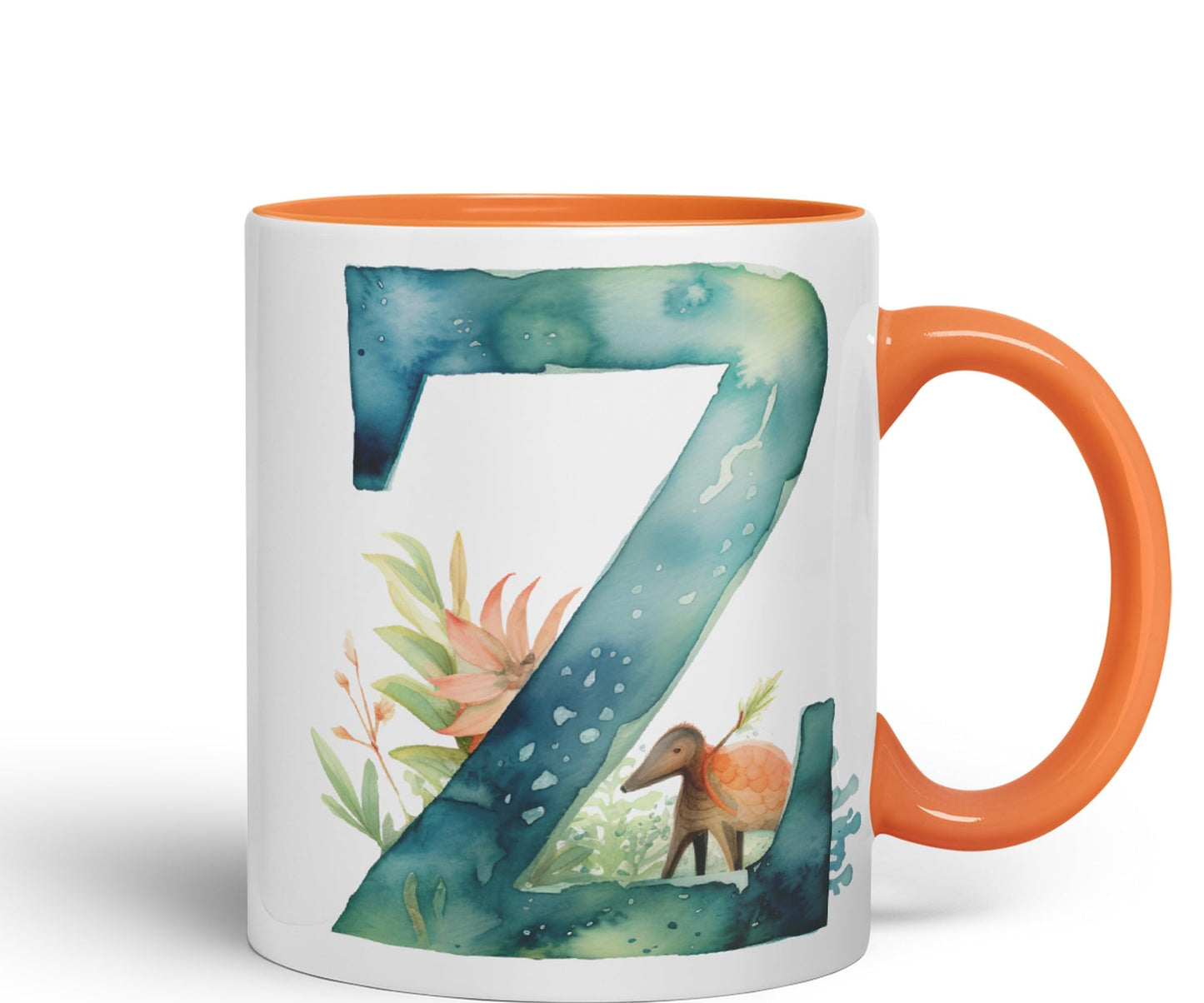 Letter Z mug, Animals Alphabet Letter Z Monogram animal for kids Ceramic Coloured Mug Cup for Tea Coffee Hot brew 330ml 11Oz Gift
