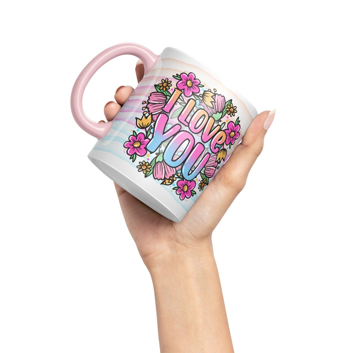 Vixar I Love You Flowers Coloured Ceramic Mug Cup Gift 330ml 11oz Work Office Tea Coffee Valentines