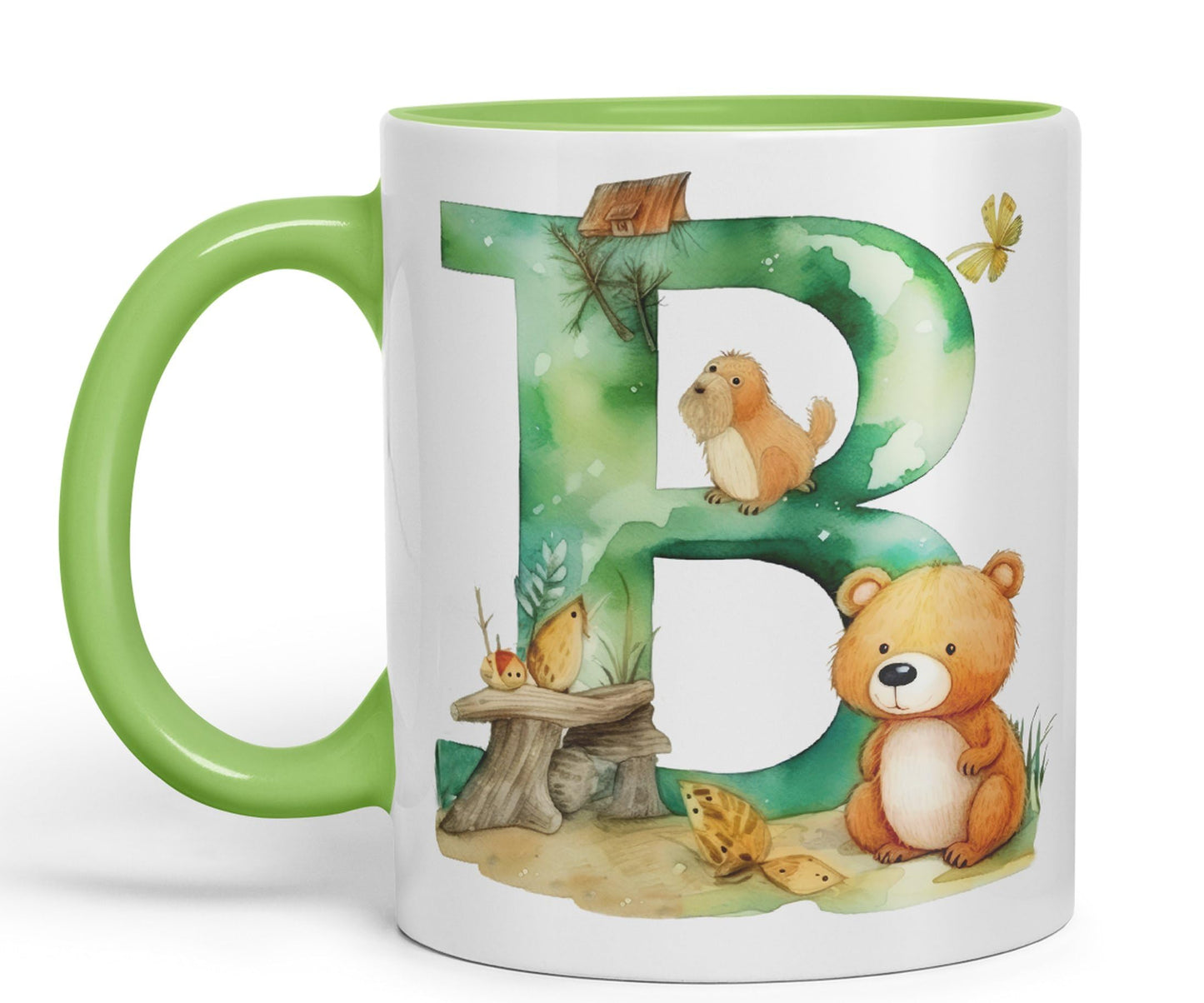 Letter B mug, Animals Alphabet Letter B Monogram animal for kids Ceramic Coloured Mug Cup for Tea Coffee Hot brew 330ml 11Oz Gift