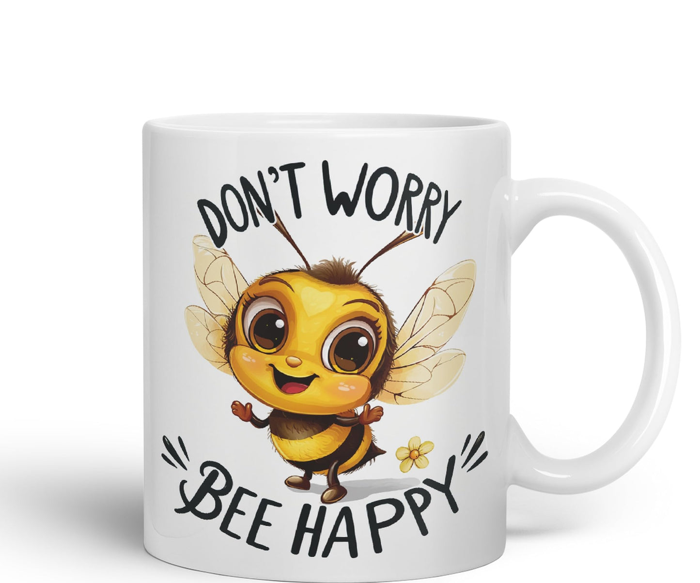 Don’t Worry Bee Happy Bees Joke sarkasm Sarcastic Ceramic Coloured Mug Cup for Tea Coffee Hot Brew 330ml 11Oz Gift