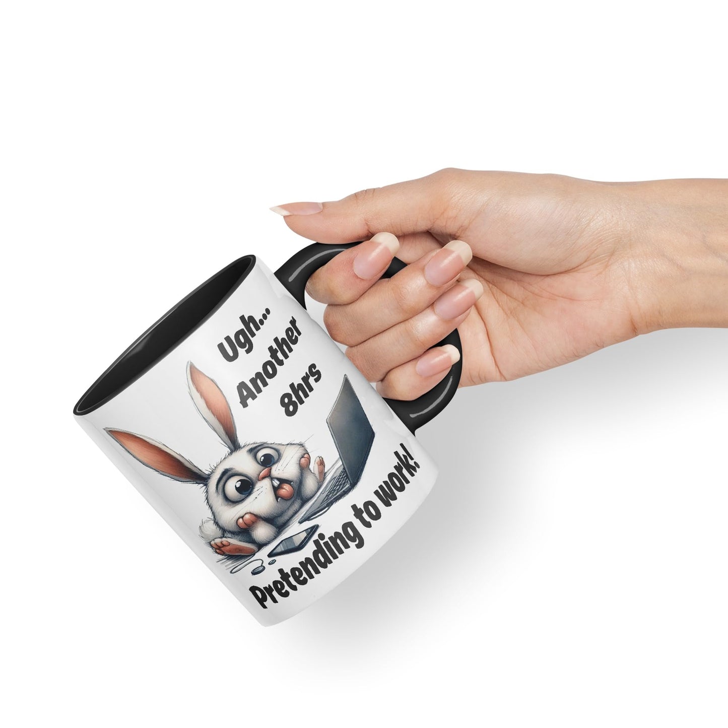 Ugh.. Another 8hrs Pretending to Work Rabbit Joke sarkasm Sarcastic Ceramic Coloured Mug Cup for Tea Coffee Hot Brew 330ml 11Oz Gift