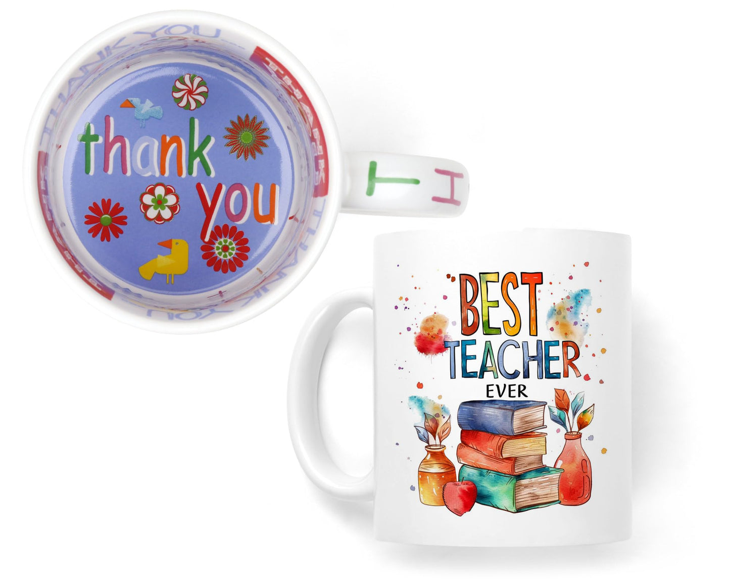 Vixar Best Teacher Mug Thank You, End of School Gift Ceramic Coloured Mug Cup for Tea Coffee Hot Brew 330ml 11Oz Gift Bta2