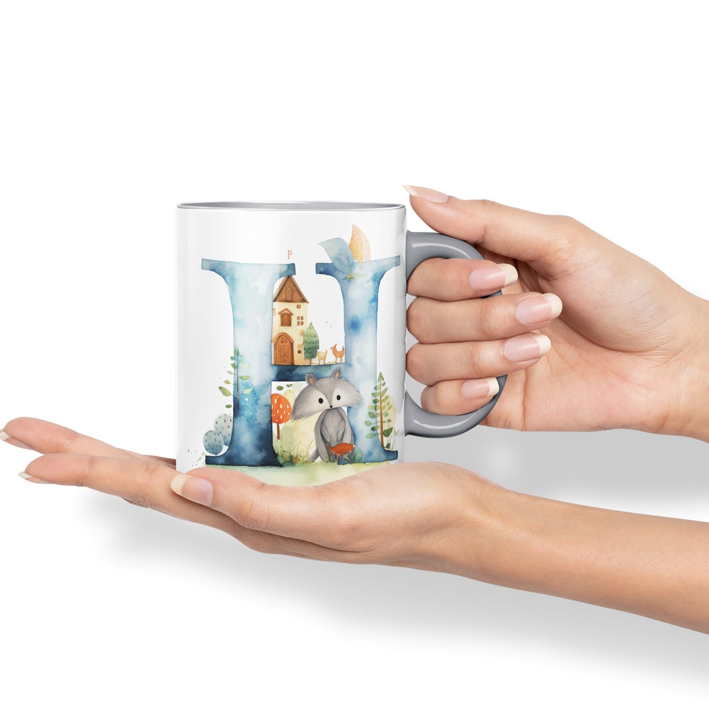 Letter H mug, Animals Alphabet Letter H Monogram animal for kids Ceramic Coloured Mug Cup for Tea Coffee Hot brew 330ml 11Oz Gift
