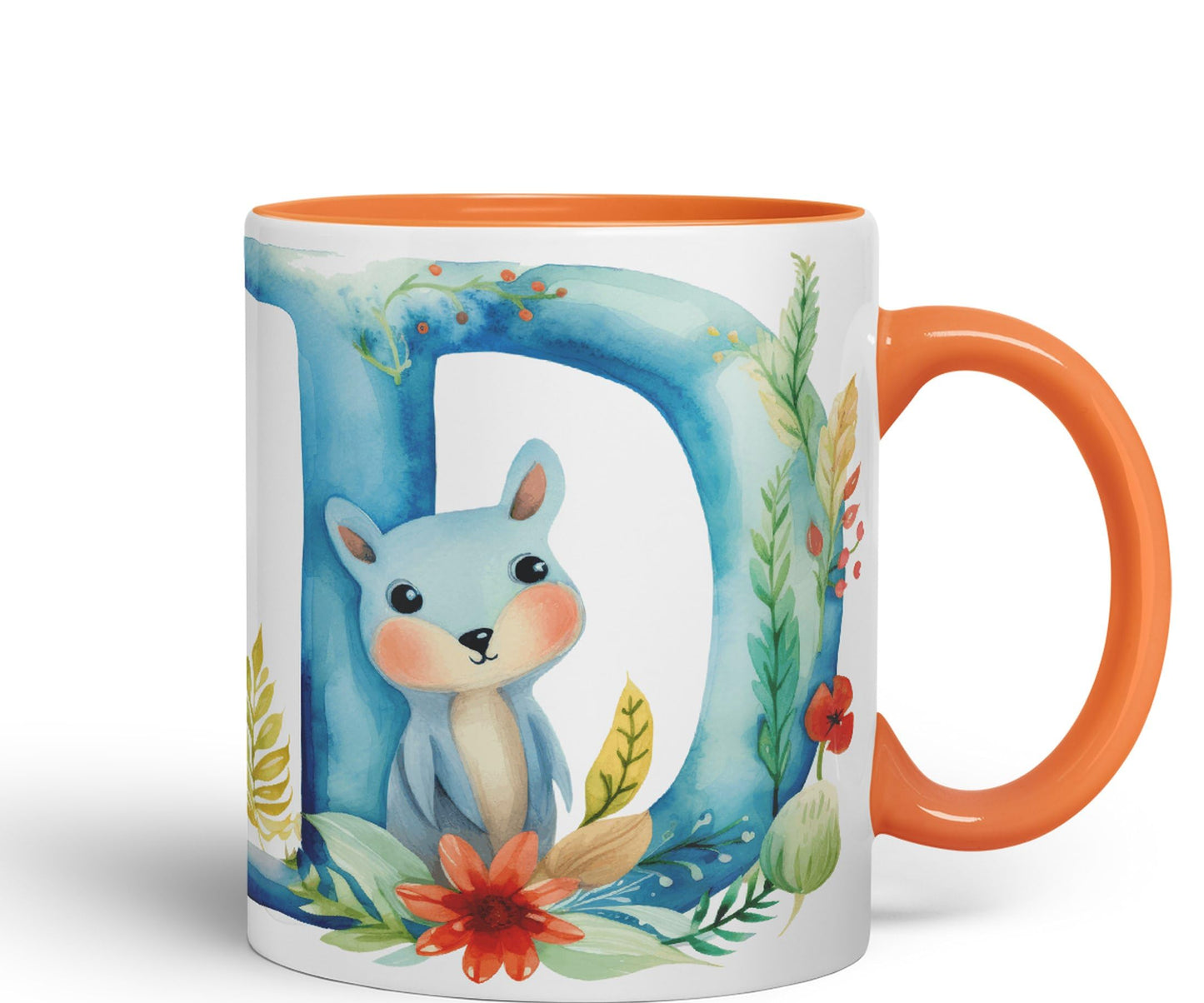Letter D mug, Animals Alphabet Letter D Monogram animal for kids Ceramic Coloured Mug Cup for Tea Coffee Hot brew 330ml 11Oz Gift