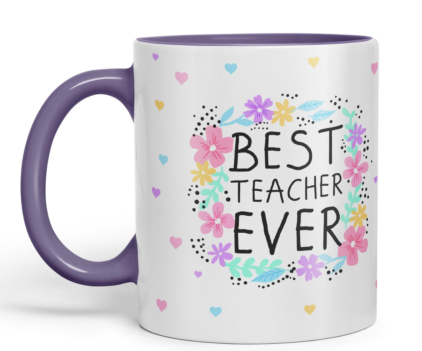 Vixar Best Teacher Ever Flowers, Ceramic 330 ml 11oz Coloured Mug Cup, Teacher Gift from Kids, School Gift, end of Year for Coffee Tea (T4)