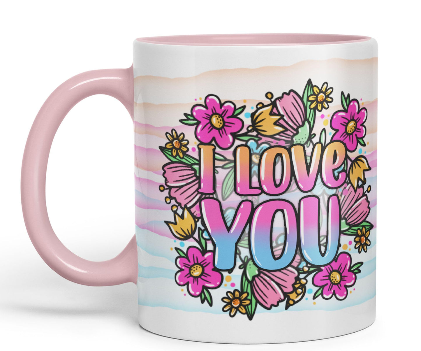 Vixar I Love You Flowers Coloured Ceramic Mug Cup Gift 330ml 11oz Work Office Tea Coffee Valentines