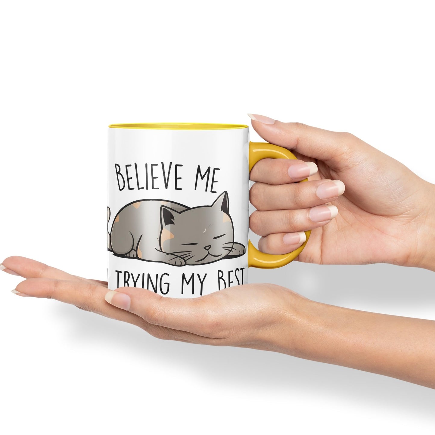 Vixar Belive Me I'm Trying My Best Cats Sarcastic Joke Ceramic Coloured Mug Cup for Tea Coffee Hot Brew 330ml 11oz