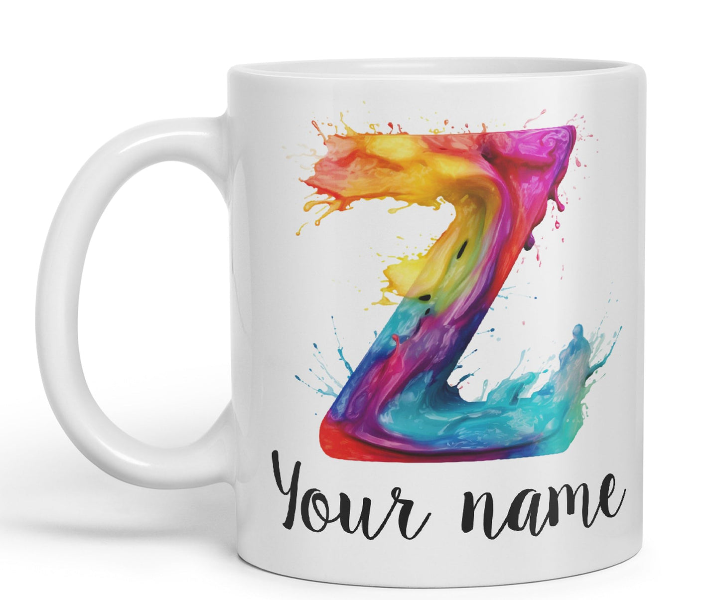 Personalised Letter Z mug, Alphabet cusomized custom Letter Z Monogram watercolour Ceramic Coloured Mug Cup for Tea Coffee Hot brew 330ml 11Oz Gift