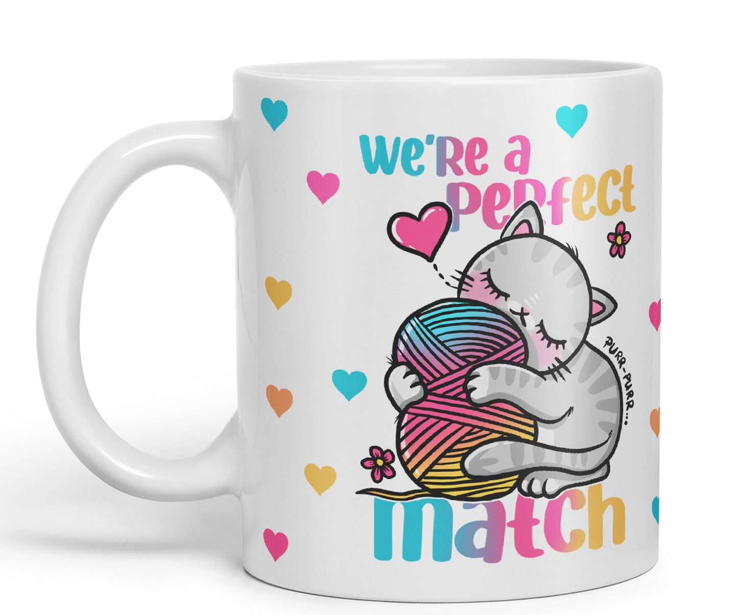 We're a Perfect Match cat Lover Coloured Ceramic Mug Cup Gift 330ml 11oz Work Office Tea Coffee Gift