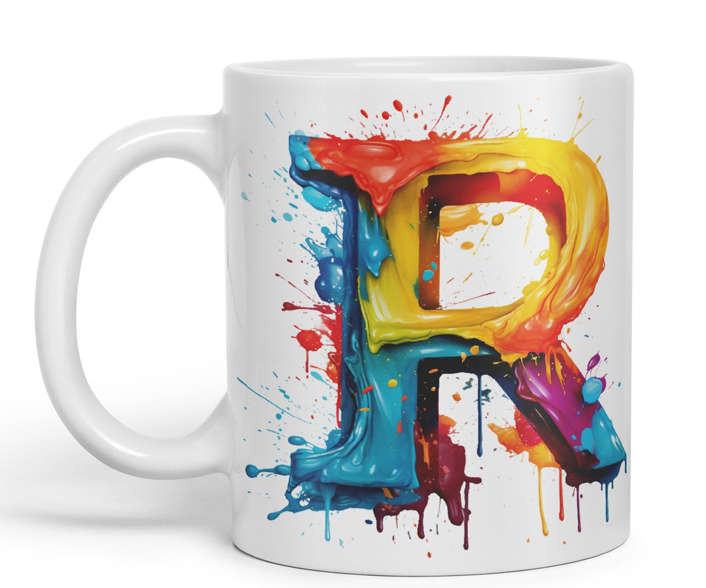 Letter R mug, Alphabet Letter R Monogram watercolour Ceramic Coloured Mug Cup for Tea Coffee Hot brew 330ml 11Oz Gift