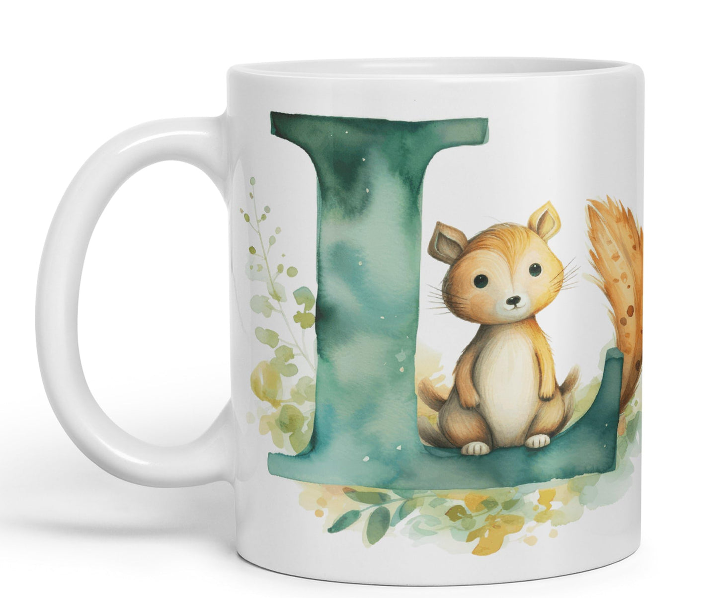 Letter L mug, Animals Alphabet Letter L Monogram animal for kids Ceramic Coloured Mug Cup for Tea Coffee Hot brew 330ml 11Oz Gift